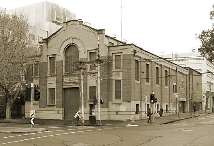 Carlton substation in Bouverie Street, July 2012. The brick building at the rear of the main hall houses the main control centre for the electricity supply to Melbournes tram system. Photograph courtesy Brian Louey-Gung.