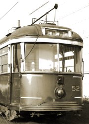 VR No 52 at Preston Workshops, prior to entering service with the M&MTB, circa 1959. Photograph from the Melbourne Tram Museum collection