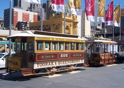 Cable car set positioned in Federation Square, 19 February 2008. Photograph courtesy Mike Ryan.