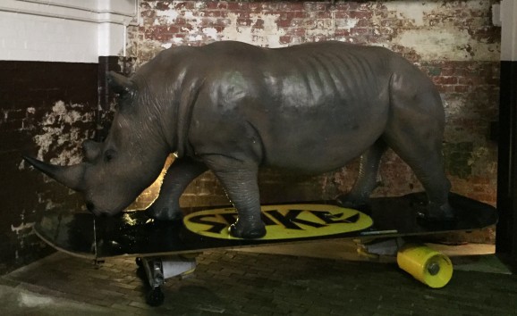 Spike the Rhino has taken his corner at the back of the depot building at the Melbourne Tram Museum. Photograph courtesy Mike Ryan