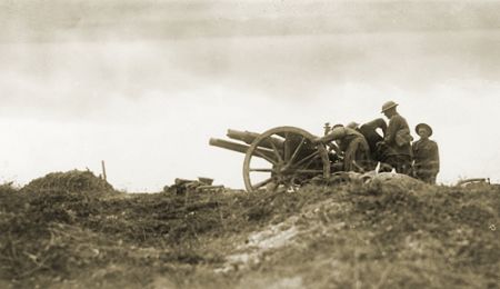 An 18 pounder of the 4th Field Artillery Brigade, Clery, 2 September 1918. Photograph courtesy Australian War Memorial