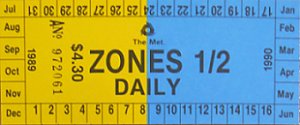Metropolitan Transit Authority daily ticket valid for Zones 1 & 2. From the Melbourne Tram Museum collection.