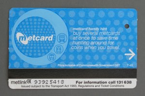 Metcard magnetic strip ticket. Photograph courtesy Noelle Jones