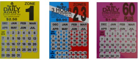 Selection of non-validated scratch tickets. From the Melbourne Tram Museum collection.