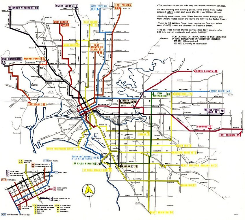 Melbourne tramway map 1978. Source M&MTB