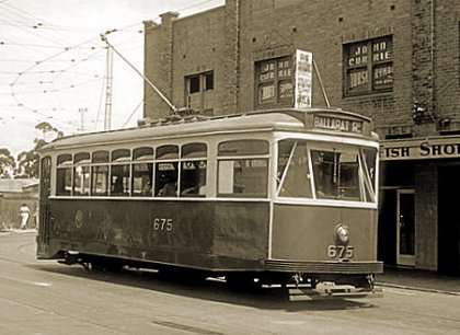 M&MTB X2 class no 675 in the streets of Footscray, 19 January 1954. Photograph courtesy Noel Reed.