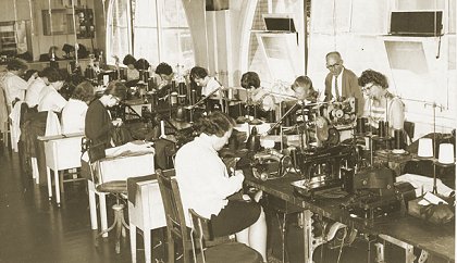 The 

            Tailoring Section workroom at Hawthorn Depot in 1965. M&MTB official photograph