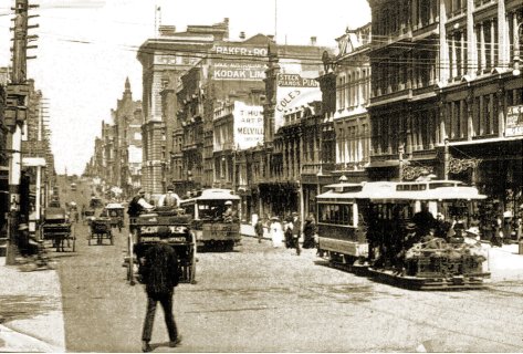 Cable cars in Collins Street, Melbourne, circa 1910. Photograph Russell Jones collection