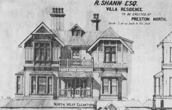 Detail of Flannagan's 1887 plan for a residence at Mendip Hills, Preston North.