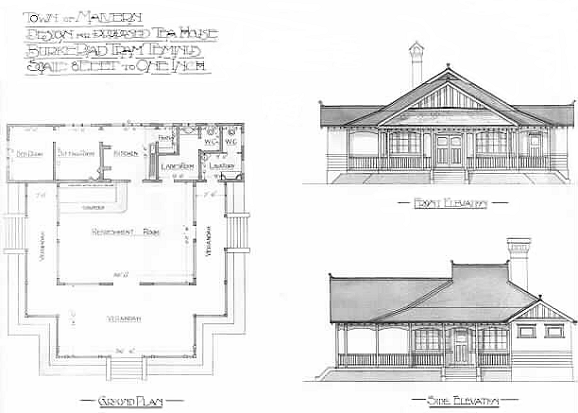 Flannagan's 1910 architectural drawings for a proposed tea house in Central Park, Malvern. Courtesy of the Stonnington History Centre.