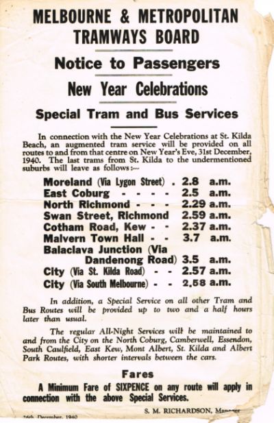 M&MTB special passenger notice. From the Melbourne Tram Museum collection