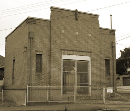  West Brunswick substation, July 2012. Note the prominence given to display of the high voltage transformer as a key decorative element of the building. Photograph courtesy Russell Jones.