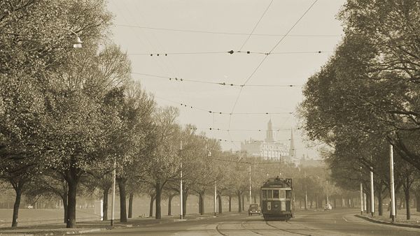 W2 class tram in Batman Avenue, 1964. Photograph courtesy State Library of Victoria