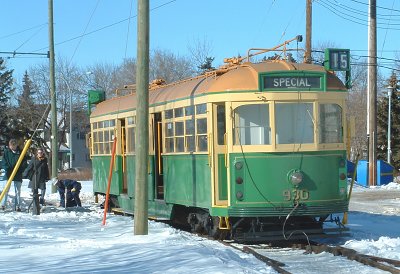 SW6 tram number 930 in snow after arrival at Edmonton, 18 February 2004. Photograph courtesy VicTrack
