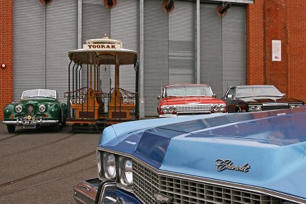 One Jowett and three Chevrolets on Hawthorn Depot Fan, with cable dummy 28 - November 2009. Photograph courtesy VicTrack